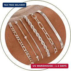 NECOCY Dainty Silver Plated Bracelets for Women Trendy, Sterling 925 Silver Jewe