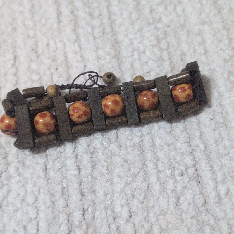 Lot of 3 Wood Beaded Bohemian Bracelets Adjustable Drawstring Cord Flower gallery