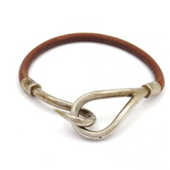 HERMES Jumbo Dark Brown Silver Leather Hardware None Bracelet