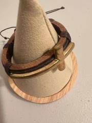 Adjustable Brown Leather and Brass Hook Bracelet