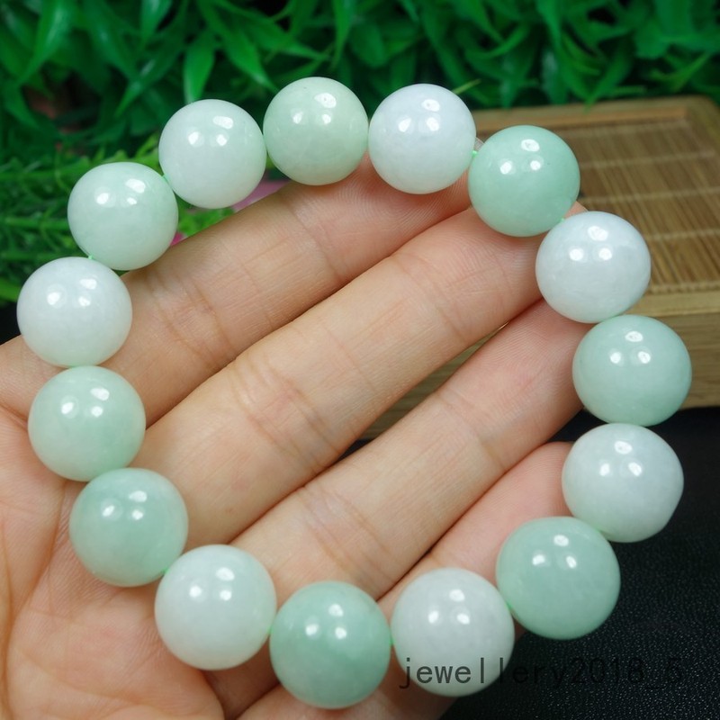 Certified Light Green Burma 100% Natural A Jadeite jade 13.2mm Beads Bracelet 手链 gallery