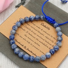 Sodalite Bracelet 6mm 8mm Adjustable Handmade Gemstone with Gift Bag & Card