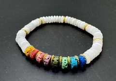 White Jade & Chakra Lava Rock Bracelet – Handmade Stretch Beaded Jewelry 6mm