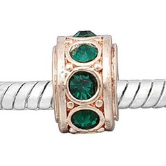 Dark Green Birthstone Rose Gold Tone Charm European Bead Compatible for Most Eu