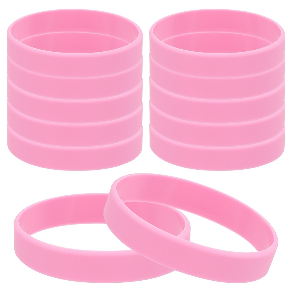 Silicone Rubber Bracelet, 12 Pcs Solid Wristband, Color Blank Rubber Band,Pink