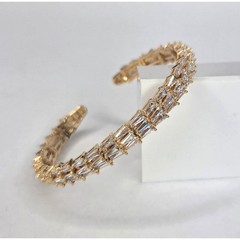 Melania Clara Baguette Crystal Cuff Bangle Bracelet “The Gatsby” Gold Plated NEW