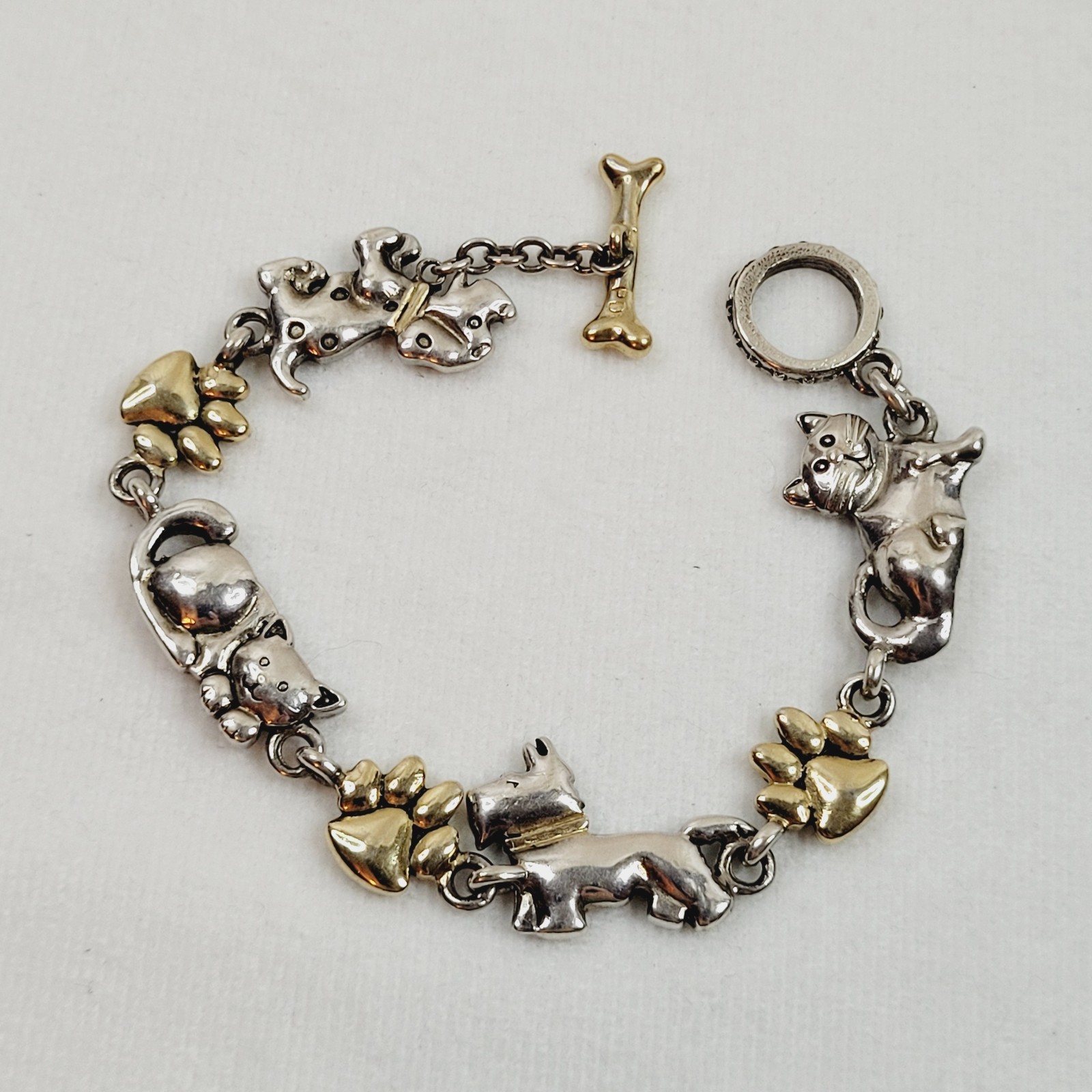 Premier Designs Two Tone Link Bracelet Cat Dog Pet Paw Prints Toggle Closure gallery