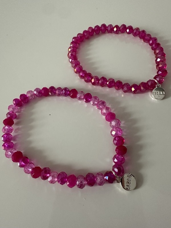 LIZAS Pink Beaded Stackable Bracelet Set of 2 7 in Dangle Charm Ball Chain gallery