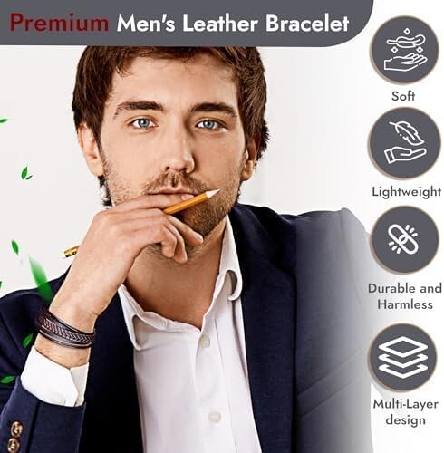 Mens Bracelet Multi-Layer Leather Braided Rope Magnetic Clasp Bracelet, Brown gallery