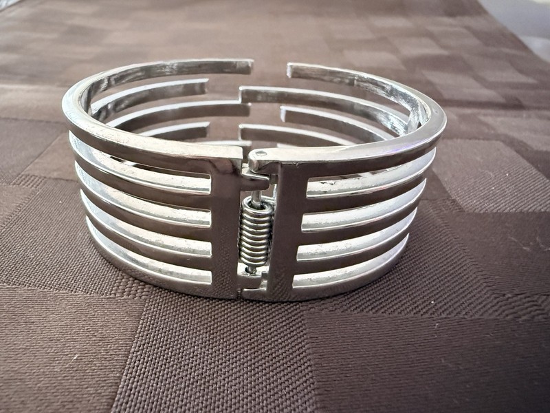 Heavy Multi-Strand Silver Cuff Bracelet - Chunky Hinged Geometric, 62gm gallery