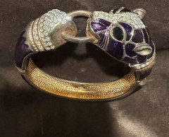Purple Panther Lacquered Enamel Bracelet w/dark crystal eyes & clear crystals