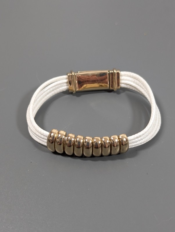 Boho White Multi Cord Gold Tone Slide Charm Magnetic Clasp Bracelet 6.5 in gallery