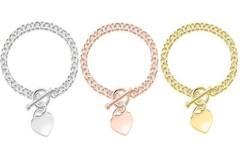 Heart Charm Toggle Bracelet In Sterling Silver ,18K Gold or 18K Rose Gold – 7.5″