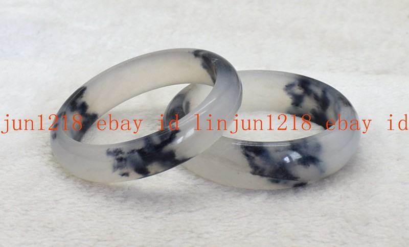 Natural White Black Jade Gemstone Bangle Bracelet 56-62mm Jewelry gallery