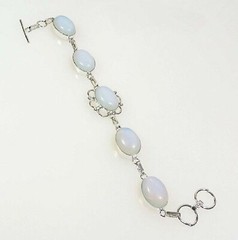 Milky White Opalite 925 Sterling Silver Flower Bracelet Adjustable Free Gift Bag