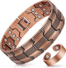 99% Copper Magnetic Bracelet+Ring 3X Arthritis Relief Adjustable w/ Tool & Box