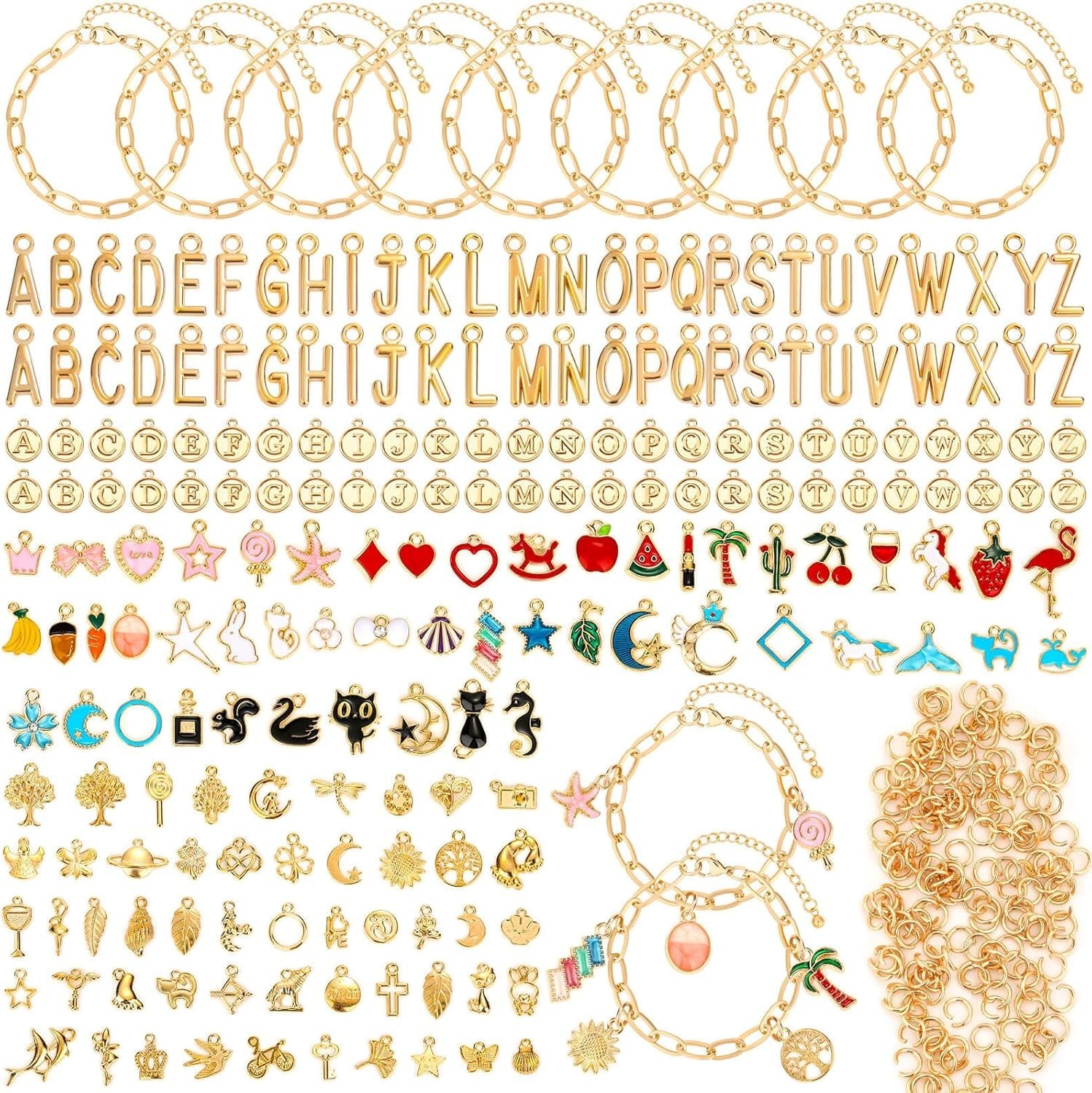 416 Pieces Gold Charm Bracelet Making Kit, Including Paperclip Chain Bracelets, gallery