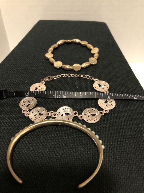 Lot of 3 Gold tone￼ bangle stretch cuff bracelet gallery