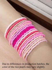 20pcs Pink Bohemian Gradient Beaded Elastic Bracelet Set Mix Match