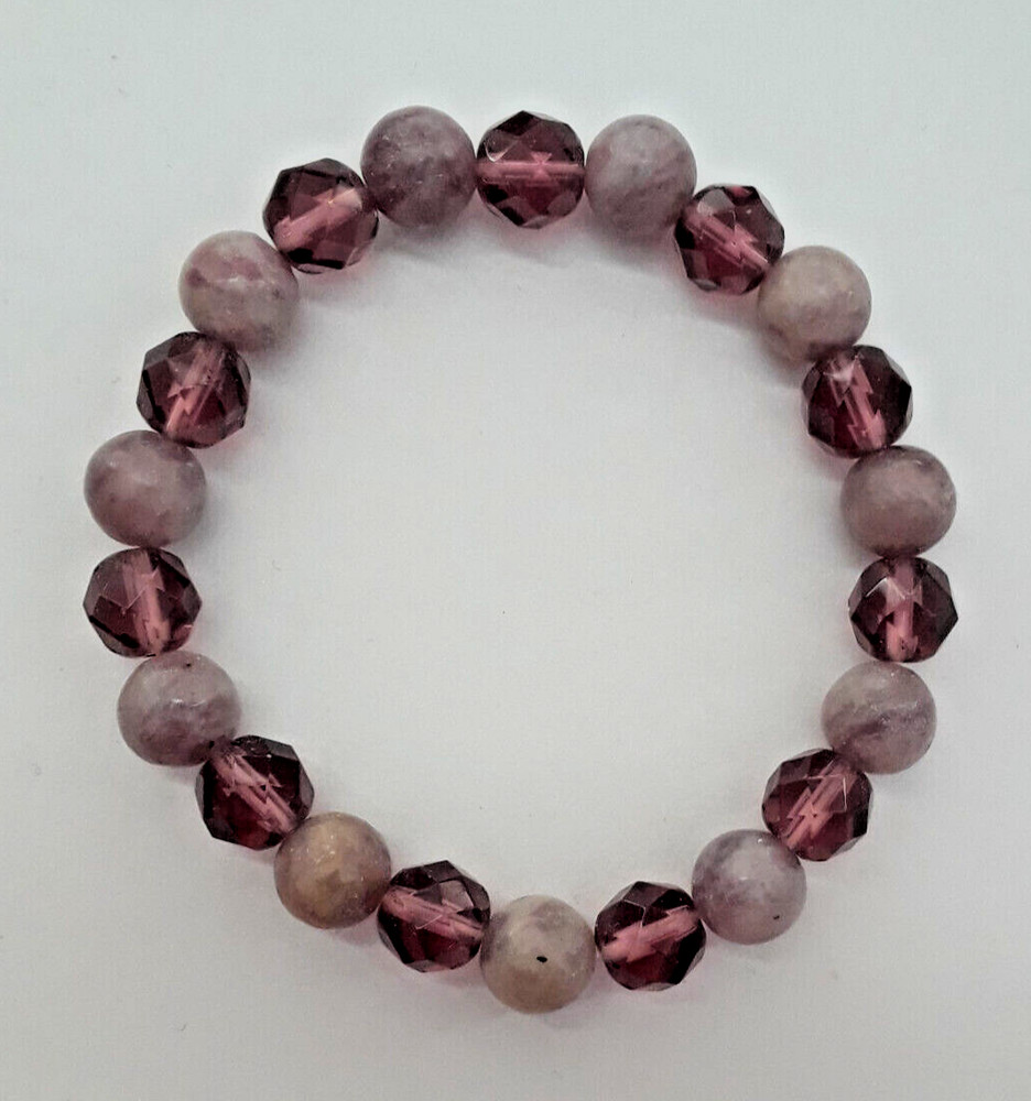 NEW, BUY 2 GET 3RD FREE, 8MM LILAC STONE & MEDIUM PURPLE FACETED GLASS BRACELET