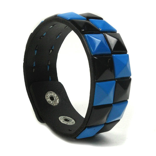 Synthetic Leather Studded Bangle Bracelet Adjustable Button gallery