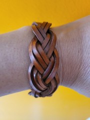 Braided synthetic leather Bracelet wide multi-strand woven pattern