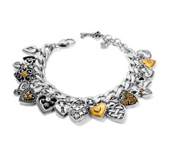 Brighton One Heart Charm Hearts Charm Two-Tone Bracelet NWT $158