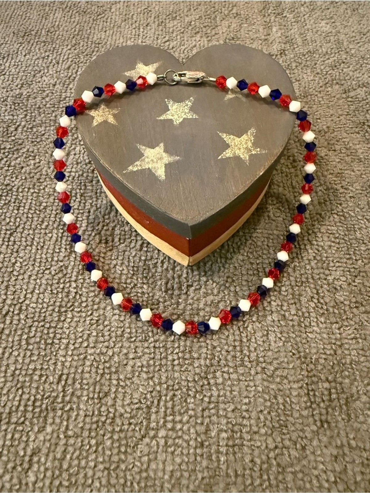 Patriotic Red, White & Blue Austrian Crystal & Sterling Silver Bracelet, EUC gallery