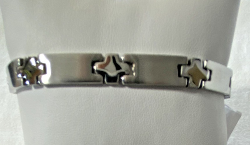 316L Stainless Steel Silver Tone Stampado Link Bracelet 8 mm x 8.75" NOS gallery