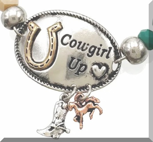 "COWGIRL UP" Western Stretch Beaded Bracelet Turquoise & Earth tone Colors