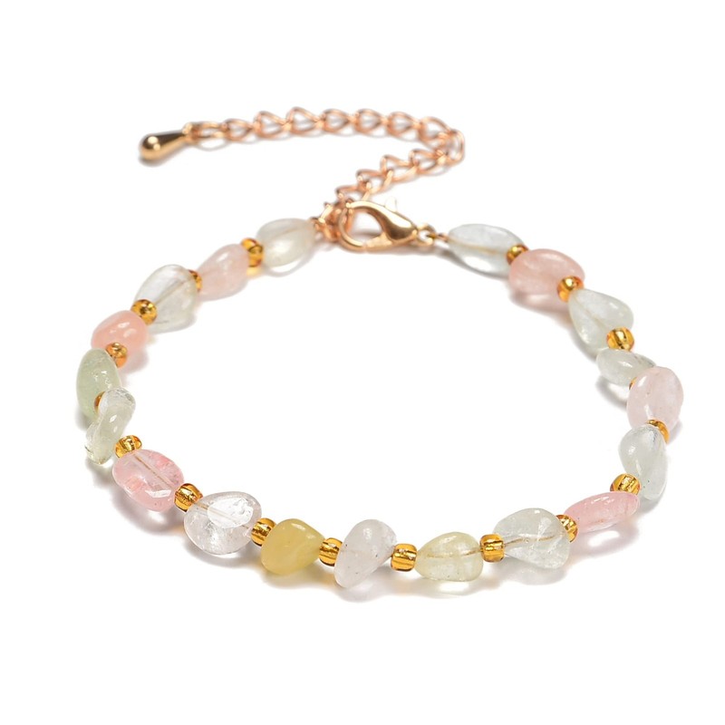 Morganite Nugget Beaded Bracelet Gold Plated Clasp Bead Size 5-8mm 7.5" Length gallery