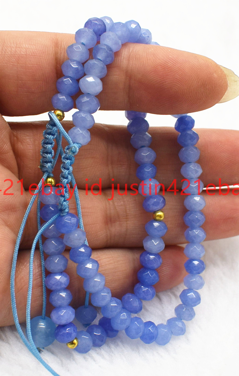 2 Pcs 4x6mm Fashion Faceted Blue Jade Gemstone Rondelle Beads Bracelets 7.5" AAA gallery