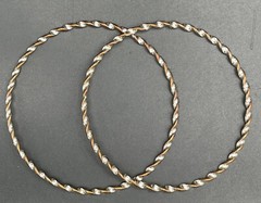 2 Twisted Silver and Brown Tones Thin Simple Chic Metal Bangle Bracelets