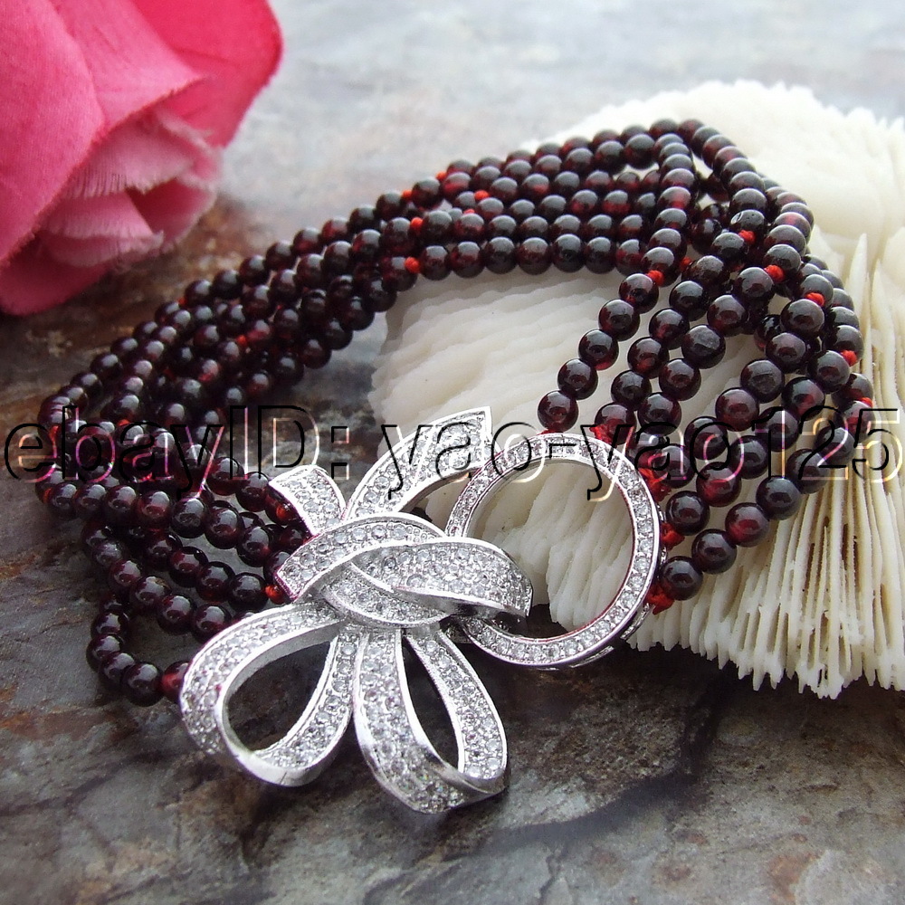 S102911 8'' 6 Strands 4mm Round Garnet Bracelet gallery