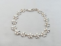 Estate Sterling Silver 7 1/2″ Beautiful Plumeria Bracelet XI-15