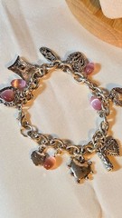 Kenneth Cole Charm Bracelet Silver Tone Pink Cats Eye 90s KC