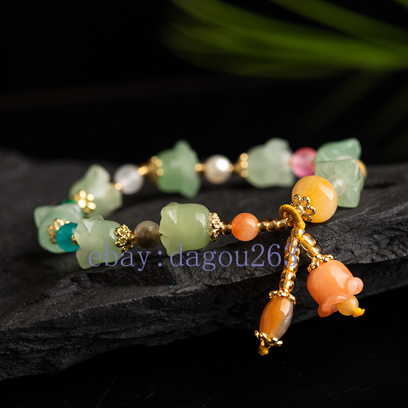 Certified natural Dongling jade colorful magnolia bead bracelet gallery