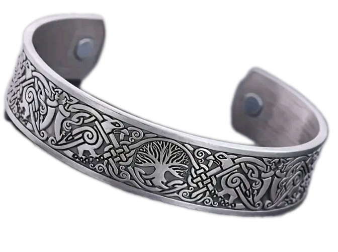 Viking Cuff ~ TREE OF LIFE ~ Zinc Alloy Magnetic ANTIQUE SILVER Bangle Bracelet gallery