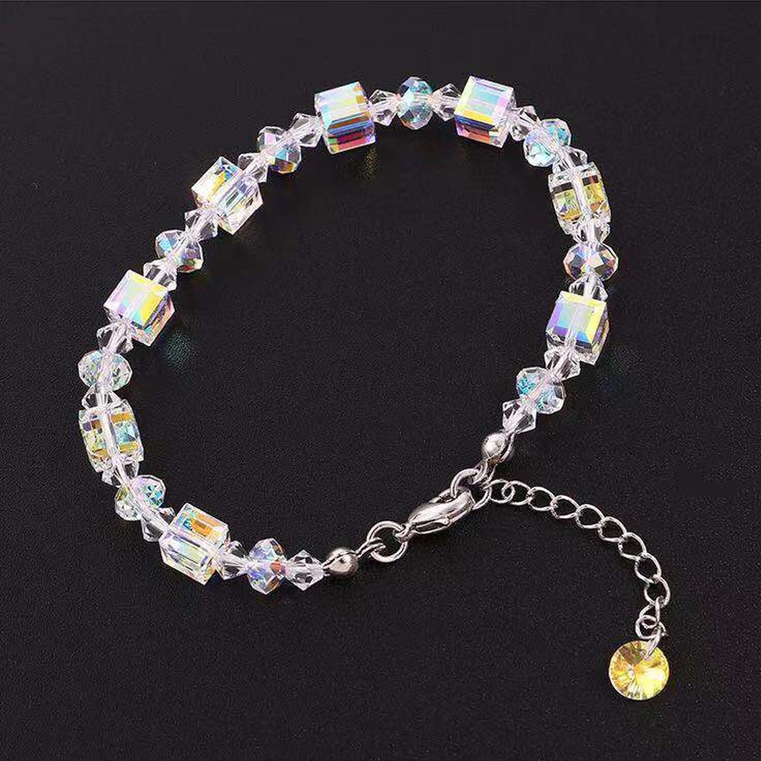 Aurora Borealis Simulated Crystal Square Transparent Beaded Braid Bracelet gallery