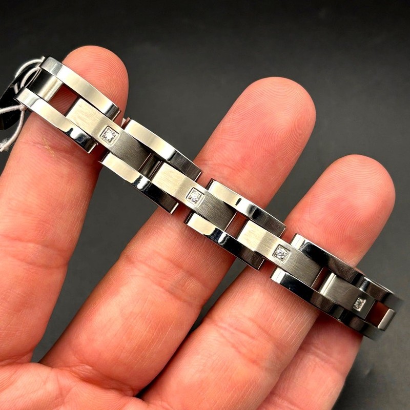 Blackjack BJB49T Men's Curved Link Stainless Steel Bracelet Cubic Zirconia NIBWT gallery