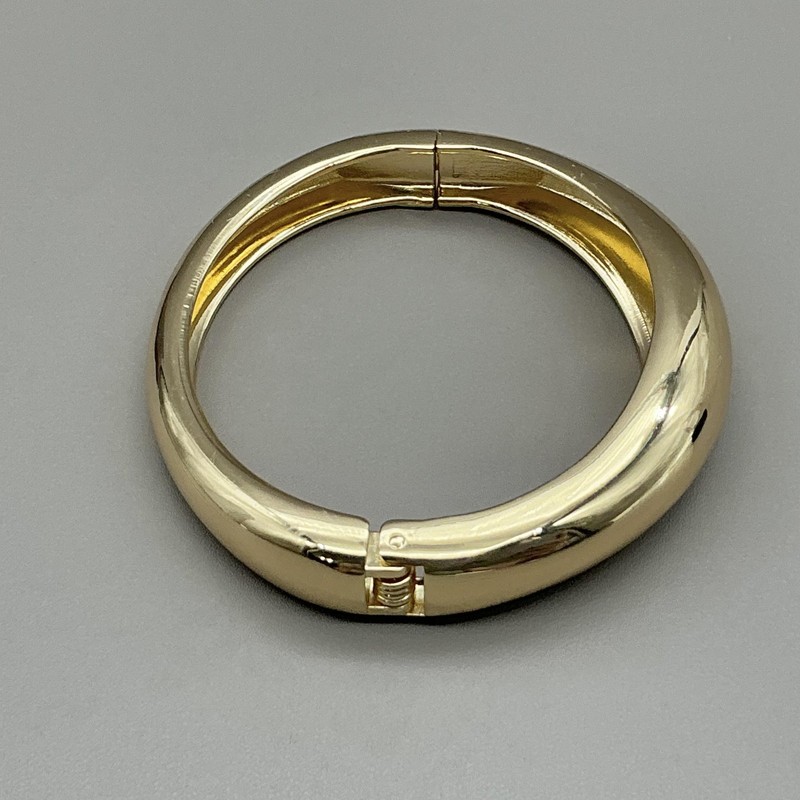Bracelet Gold Tone Chunky Hinged Dome Bangle Womens Fashion Jewelry 6.5” gallery
