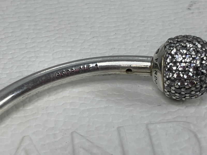 Pandora Open Bangle Bracelet Sparkling Pave Caps And 2 Stoppers Sz 1 Small gallery