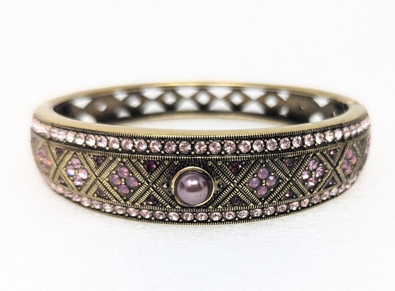 Signed Heidi Daus Bronze Purple Swarovski Crystal Clamper Bracelet Daily Double gallery