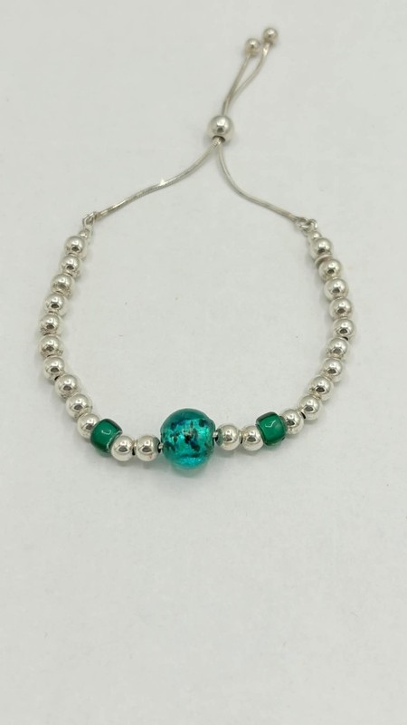 Dyadema 925 Sterling Silver Beaded Bolo Bracelet Green Glass gallery