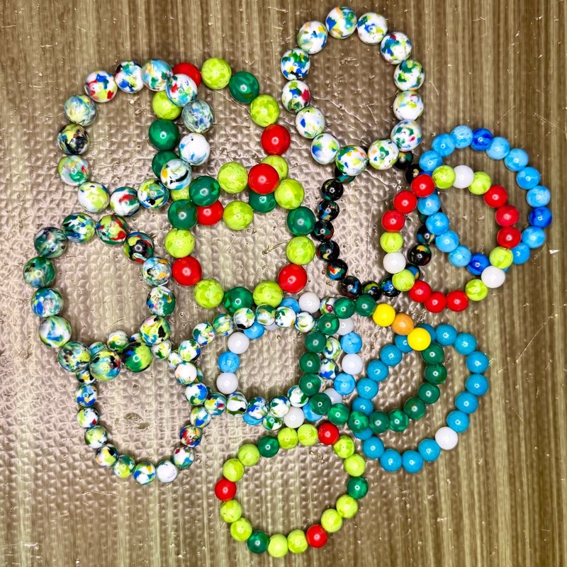 Handmade Recycled Japanese Bottle Caps Beaded Bracelets Blue Green White Mixed gallery