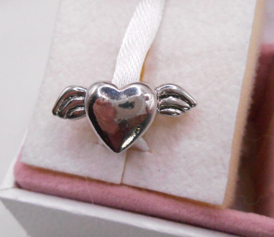 HEART WITH WINGS SILVER BRACELET SPACER EUROPEAN CHARM BEAD PENDANT & POUCH! gallery