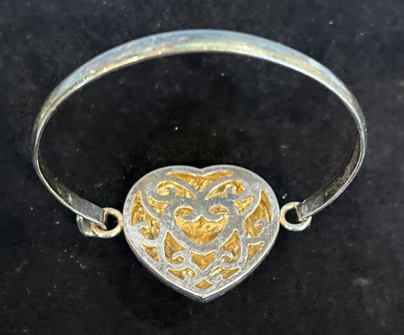 Silver Tone Heart Shaped Bracelet Simulated Turquoise Signed Best Southwest gallery