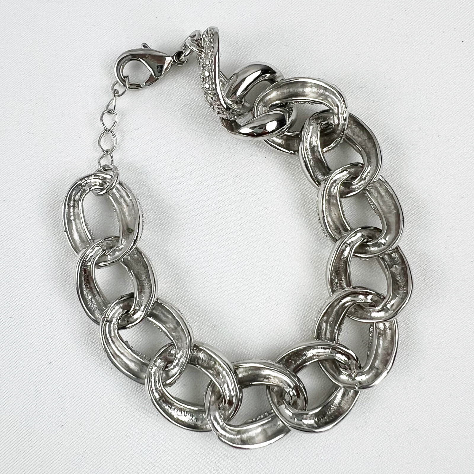 Vintage Silver Tone Large Link Chain Bracelet, smooth & textured links gallery