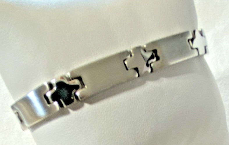 316L Stainless Steel Silver Tone Stampado Link Bracelet 8 mm x 8.75" NOS gallery