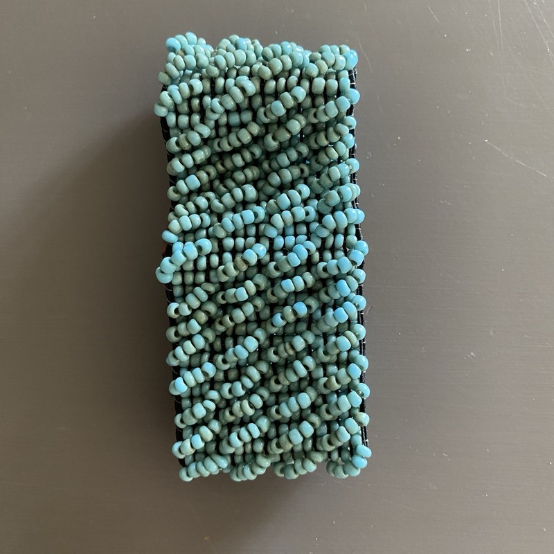 Turquoise Blue Glass Seed Bead Wood Stretch Bracelet Boho 4.5 cm Wide 21 cm Long gallery